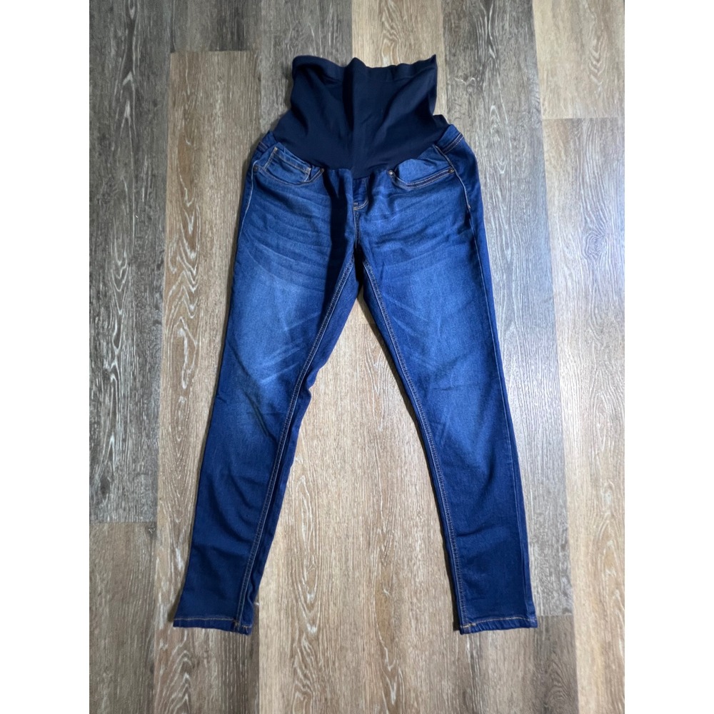 Blue Savvy Maternity Jeans Women Size L Dark Wash Over Belly Skinny Denim